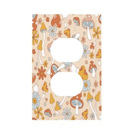 Retro Hippie Mushroom Flower Boho Floral Duplex Wall Plates Electrical Outlet Covers Standard Size 1-Gang 5 x 3 Unbreakable Polycarbonate Thermoplastic Electric Receptacle Plug Covers