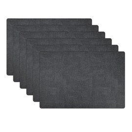 Bazasa Placemats Set of 6 Faux Leather Heat Resistant Tables Mats Waterproof Oilproof Wipeable Reversible Anti-Slip Place Mats for Kitchen/Dining/Party/Outdoor 11.8" x 16.9", Dark Gray