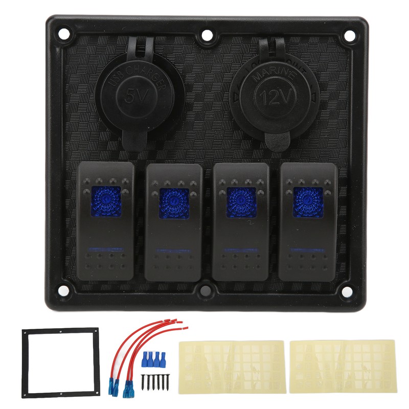 4 Gang Rocker Switch Panel LED Waterproof Dual USB Charging