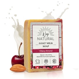 Way Natural Goat Milk Soap Bar, Cherry Almond - Premium, Handmade w/Real Milk in USA - Hand & Body Goat Soap - Dry Skin, Gentle, No Dyes - (1 Large, 5oz)