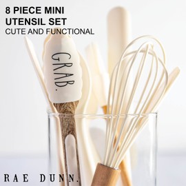 8 Piece MINI Silicone Kitchen Utensil Set- Kitchen Tools with Beechwood Handles by Cook with Color (White)