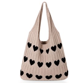 JASGOOD Crochet Beach Bags for Women Knit Summer Vacation Tote Bag Aesthetic Tote Boho Shoulder Handbag(Khaki)