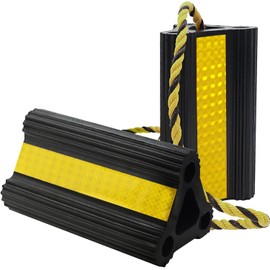 WECARLLE Wheel Chocks for RV Trailer [1pair/2pack with Rope] Camper Trucks and Aircraft, Versatile Heavy Duty Rubber Wheel Chocks Block for with 3 Reflective Strips, Tire Wheel Immobilizers & Chocks