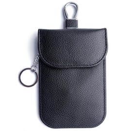RFID Signal Blocker Faraday Pouch for Car Keys, Premium PU Leather, Jammer for Keyless Entry, Relay Attack Prevention (Black)