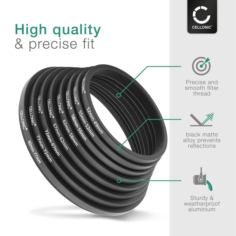 CELLONIC 8-Piece Step Down Ring Set Lens Filter Stepping Down