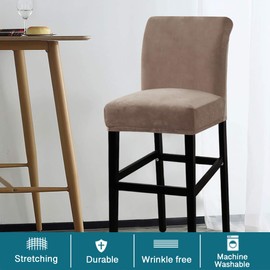 Turquoize Bar Stool Covers 4 Pack Bar Stool Covers with Backs Barstool Covers Velvet Bar Stool Seat Covers Slipcover Pub Counter Stool High Back Chair Covers, Thick Soft Modern Style, Taupe, 4