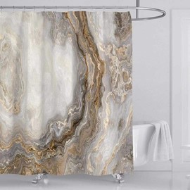 HORIWE Shower Curtains Mould Proof Resistant Waterproof Marble Bathroom Curtain Washable Bath Curtain with 12 Hooks (Marble pattern-brown, 180x180cm(71"x71"))