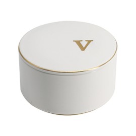 COLLECTIVE HOME - Ceramic Jewelry Box, Elegant Embossed Jewelry Holder, Trinket Organizer with Gold Monogram Lid, Storage for Ring Necklace Bracelet Earrings, Rings and Accessories (v)