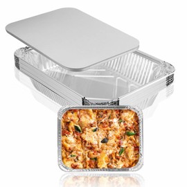 LORD C Foil Food Containers with Lids Medium Disposable Baking Trays Heavy Duty Aluminum Dishes Ideal for Roasting Broiling Cooking Freezing Storing Oven BBQ Buffets and Parties 9 Pack (150MM X119MM)
