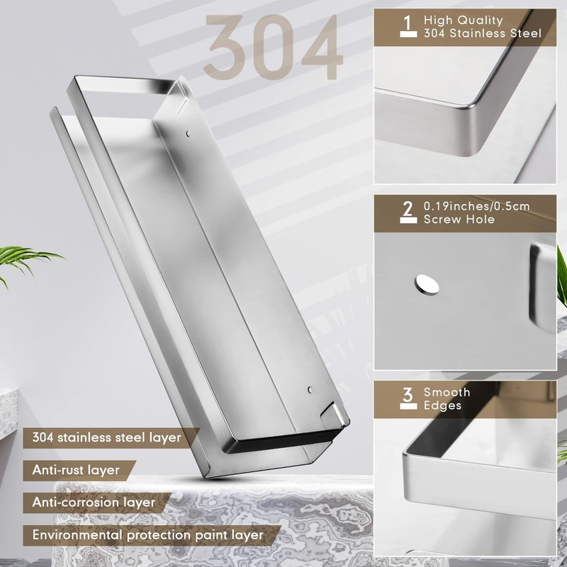 Lallisa 2 Pieces Stainless Steel Shelf Bathroom Shower Floating Shelves