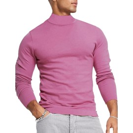 ZSJR Mens Mock Neck T Shirts Pullover High Neck Turtleneck Premium Long Sleeve Sweaters for Men Pink
