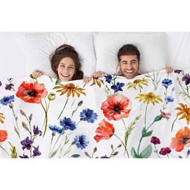 Mugod Wildflowers Throw Blanket Colorful Watercolor Flowers Poppy Cornflower and Chamomile Decorative Soft Warm Cozy Flannel Plush Throws Blankets for Bedding Sofa Couch 40 X 50 Inch