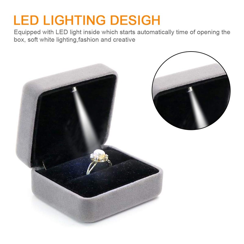 GBYAN Velvet Ring Box with LED Light Jewelry Display Gift