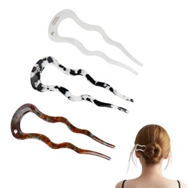 Pack of 3 French Hair Pin Hair Pins, French Hair Pin, Banana Hair Clip, U Shaped Hair Clips, Women's Hair Clip, Banana Clip, Hair Accessories, Hair Spirals (Tortoiseshell + Cow Colour + Pearl White)