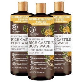 Dr. Jacobs Naturals Pure Castile Soap Liquid Body Wash, Shea Butter - Plant Based Soap Infused with Vitamin E and Aloe Vera to Moisturize Dry and Sens