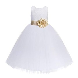 ekidsbridal Floral Lace Heart Cutout White Flower Girl Dresses Champagne First Communion Dress Baptism Dresses 172T 6