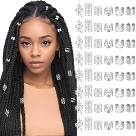 Tyqour Pack of 48 Silver Hair Accessories for Braids Dreadlocks Jewellery, Silver Hair Pendants Women's Adjustable Braids Jewellery Adjustable Cuffs Hair Beads Hair Spirals for Braids Accessories