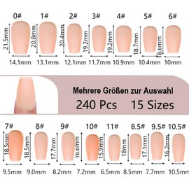BnbnPup 240 Pieces + 15 Sizes: Soft Gel Press On Nails - Natural Pink Almond & Trapezoid Nail Tips, For French Design (Squoval Nails)