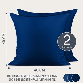 Dreamzie Renforcé Cotton Pillowcase 40 x 40 cm (Set of 2) – Dark Blue – Densely Woven with 57 Threads/cm² – Cushion Cover 40 x 40 cm – OEKO-TEX Certified