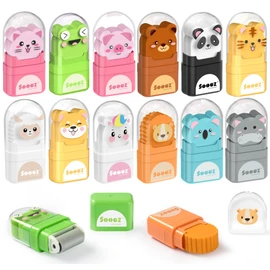 Sooez 12 Pack Pencil Erasers with Clean up Roller, Animal Erasers with Shaving Roller and Cover, for Teens Adults & Teacher