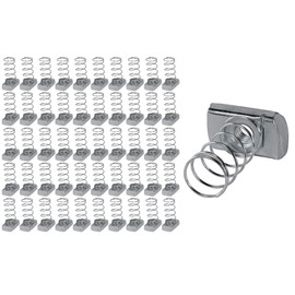 Highcraft OTDI-A36 1/4 inch Thread x 1-3/8 inch Strut Channel Nuts with Long Spring, Carbon Steel with Zinc Finish-50 Pack, Chrome