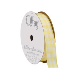 Offray 5/8" Wide Rustic Taffeta Gingham Ribbon, 3 Yards, Yellow and White Plaid Pattern