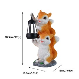 Solar-Powered Squirrel Resin Garden Lamp - Double Squirrel & Lantern Design, Auto-On at Night, Perfect for Succulent Pot DecorColor: As picture, Size: One Size