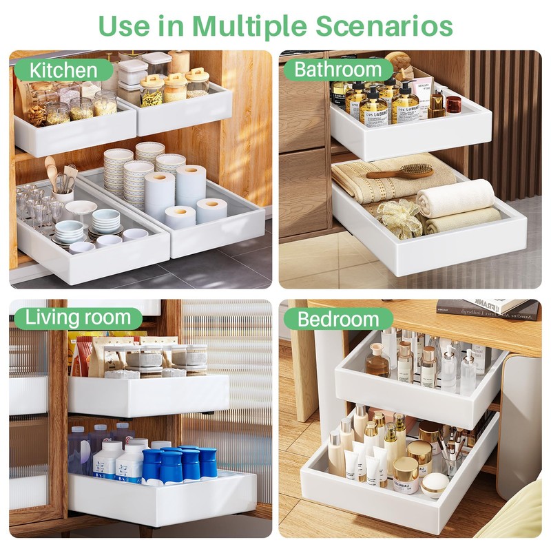 2Pack Pull out Cabinet Organizer, 21"Deep, Heavy Duty Full-extension Slide