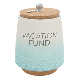 Pavilion Gift Company Vacation-6.5" Ceramic Savings Bank, Green, Beige, Brown