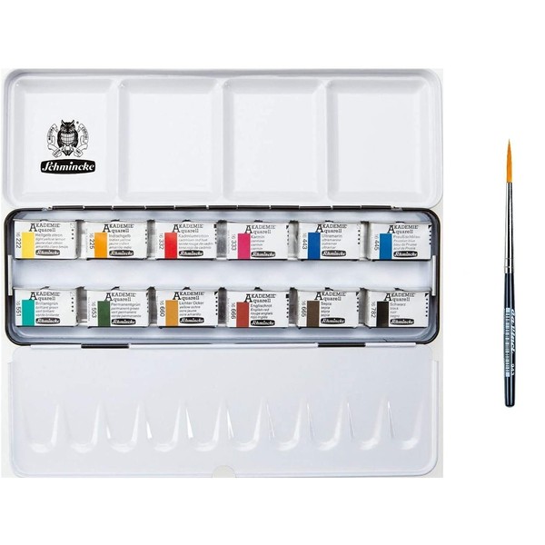 Schmincke Akademie Watercolour Paints 12 Whole Bowls in Metal Box