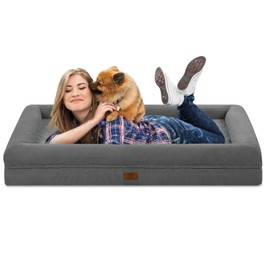 Yiruka XXL Dog Bed, Dark Grey Orthopedic Dog Bed, Washable Dog Bed with [Removable Bolster], Waterproof Dog Bed with Nonskid Bottom, Pet Bed, Jumbo Dog Bed