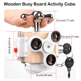 Taicols Busy Cubes, Wooden Busy Board Activity Cube, Early Educational Busy Board for Learning Life Skills Wooden Block Cube Hand-on Ability Training Montessori Sensory Sensory Busy Activity Cube