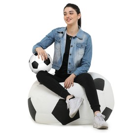 SATTVA Faux Leather 3ft Soccer Bean Bag for Kids & Adults, Football Bean Bag Cover (No Filling), 35" Beanbag with Ultra Soft Zipper for Kids Room, Nursery, Family Room, Ideal for Teens (White & Black)
