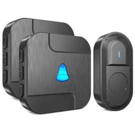 SURFOU Wireless Doorbell Kit, 300 m Range Outdoor Waterproof Front Door Bell with 2 Plug-In Receivers, 55 Loud Melodies, 5 Volume Levels, LED Flashing, Black