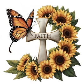Sunflower & Butterfly Cross PVC Vinyl Car Decals Stickers Waterproof Self-Adhesive Decals for Cars, Laptops, Trucks, Motorcycles Wall Window Luggage Scratch Cover Door Decor Sticker