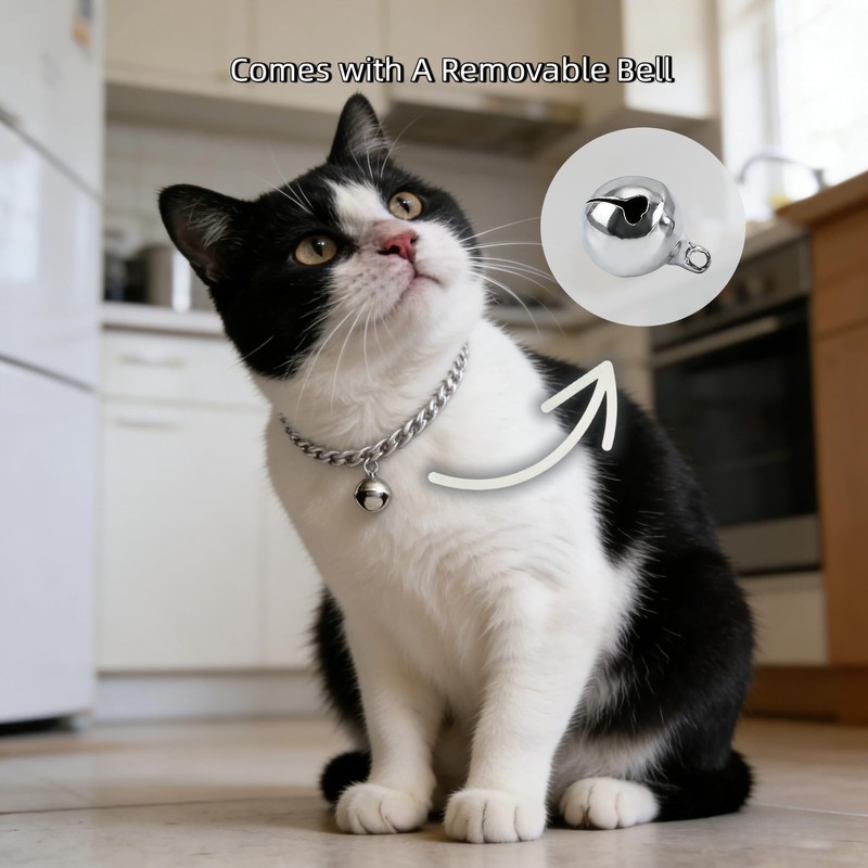 Cwyza Silver Cat Chain Collar with Removable Bell