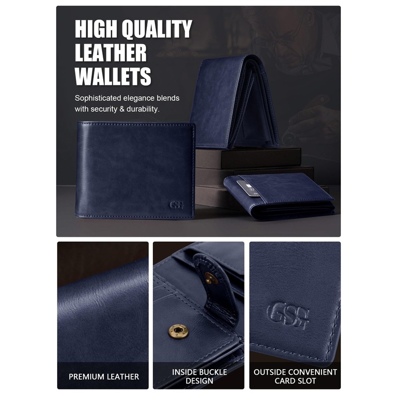 GSG SINCE 1998 Mens Leather Wallet with Coin Pocket, RFID
