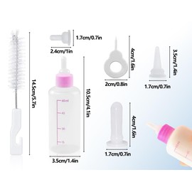 KAPSING Breeding Bottle Pet Set, 60 ml Small Cat Dog Breeding Bottle, Pet Baby Bottle Kit, Includes Bottle, Teats, Brush and Through Hole Needle (Pink)