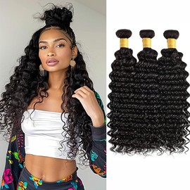 Brazilian Deep Wave Bundles Human Hair 16 18 20 Inch Designed For Black Women Natural Color Human Hair Bundles
