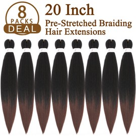 8 Packs/Lot EZ Braid 20 inch Professional Pre Stretched Braiding Hair Yaki Texture Braiding Hair for Crochet Hair Braids Long Free Synthetic Fiber Hair Extensions (#T1B/30)