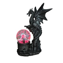 DWK - Dragon Power - Medieval Dragon Guardian Magic Castle Orb Lamp Electric Plasma Ball Gothic Mythical Fantasy Desk Table Lighting Home Décor Accent Light, 13.5-inch