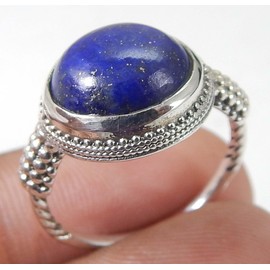 Myhealingworld - Anillo de plata de ley 925 maciza hecho a mano con piedras preciosas naturales de lapislázuli, punteado y cuerda, anillo de cóctel clásico con lapislázuli, regalo de cumpleaños, regalo del día de la madre, Plata de ley Gema, Lapislázuli