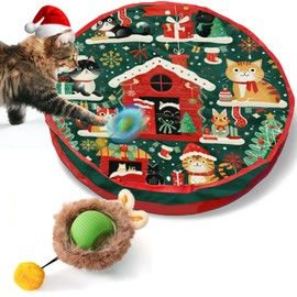 homeyeco Interactive Christmas Cat Toy – Rechargeable Motion-Activated Rolling Ball in Plush Pouch with LED Light Mouse, Perfect Indoor Hunting and Exercise Toy for High-Energy and Bored Cats