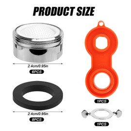 6pcs Faucet Aerator, Faucet Aerator Adapter Kitchen Sink Aerator Adaptor Replacement with Gasket and Wrench 15/16 Inch 24mm External Thread Aerator Faucet Tap Water Filter for Kitchen Bathroom