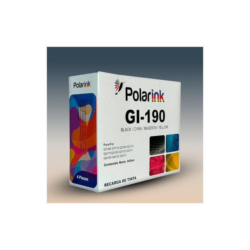 Kit 4 Tintas Compatibles con Canon Gi-190 G1100 G1110 G2100