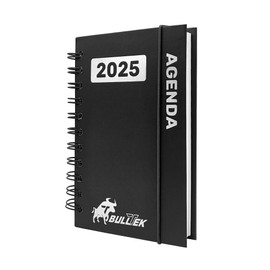 2025 A6 Multilingual Daily Diary (EN IT FR ES DE) - 12 Month Diary with Hardcover, Ring Binding, 30 Min Appointments, Notes, Weather, Activity Check, Bookmark Lanyard (Black)