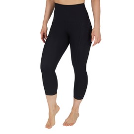 Yogalicious High Waist Squat Proof Yoga Capri Leggings with Pockets for Women - Black Lux Super High Waist with Pocket - XS