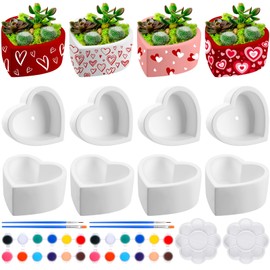 Beeveer 6 Pcs DIY Mother's Day Craft Kits Make Your Own Ceramic Succulent Planters Paintable Heart Shaped Decoration, and Ceramic Succulent Planters Kit for Mother's Day from Daughter So