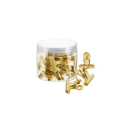 Push Pin Clips, 30 Pcs Metal Bulldog Clips with Thumb Tacks for Using on Cork Boards Bulletin Boards and Photo Walls, Home School and Office (Gold)