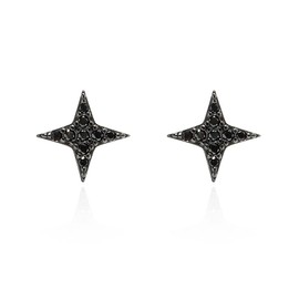 Richight Simple Silver 925 Black Small Star Stud Earrings, Pure Silver Mini Four-Pointed Star Shaped Zirconia Star Earrings